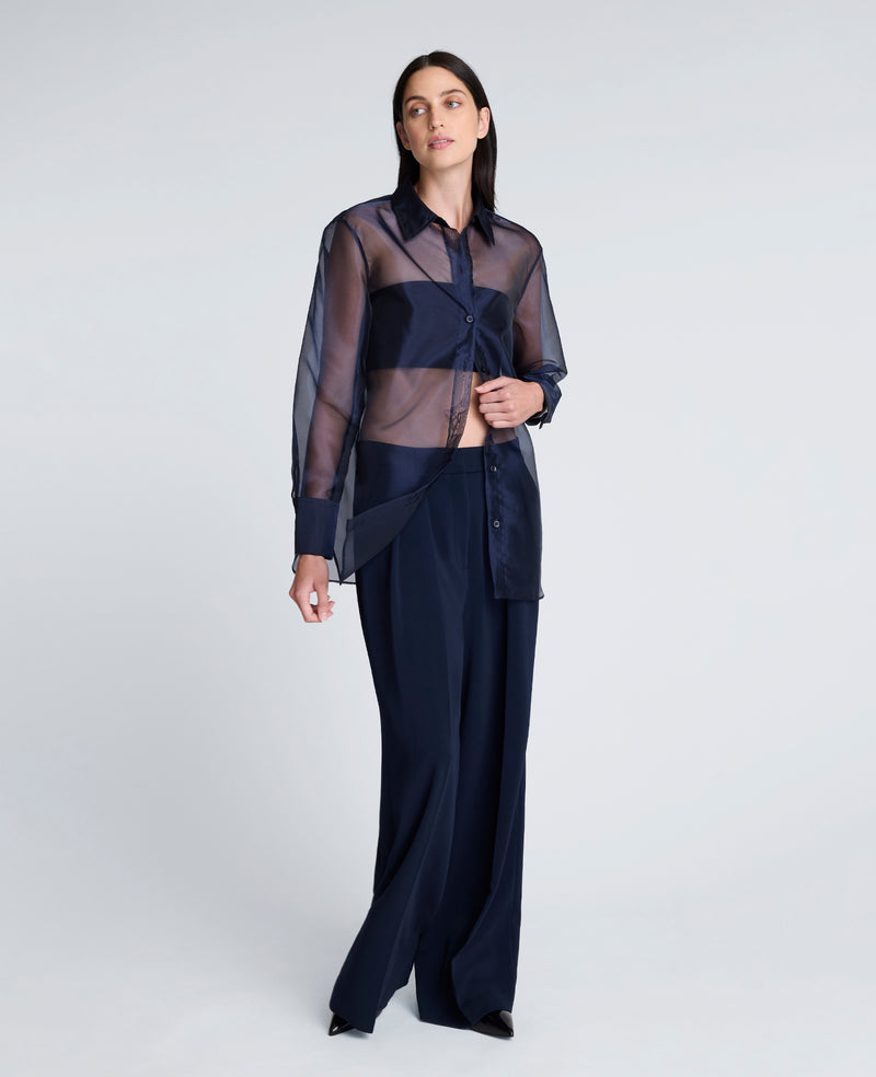 Kenneth Cole - Sheer Organza Oversized Button Front Shirt WOMENS TOPS for Women