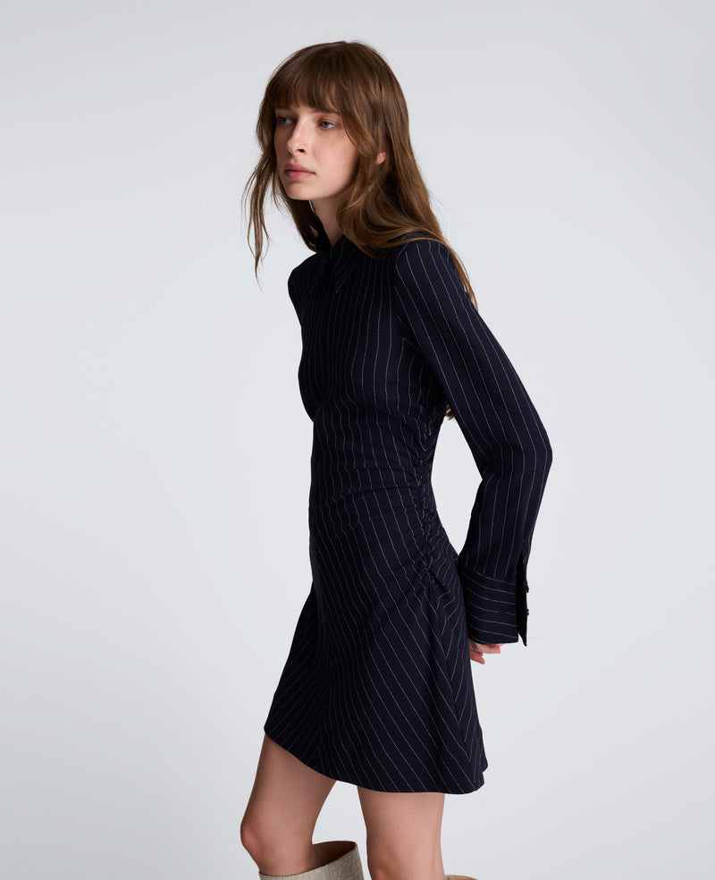 Pinstripe Crepe A-Line Zip Front Dress Pinstripe Crepe A-Line Zip Front Dress