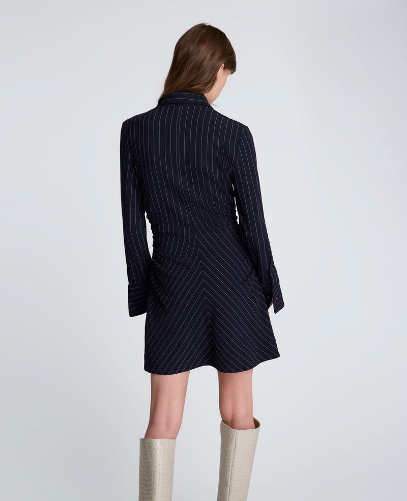Pinstripe Crepe A-Line Zip Front Dress Pinstripe Crepe A-Line Zip Front Dress