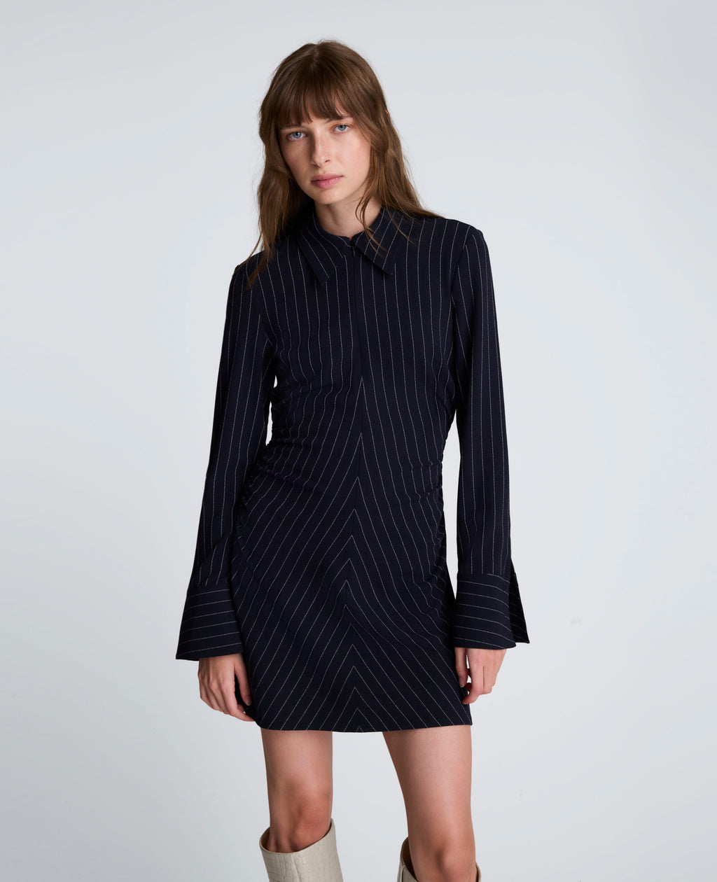 Kenneth Cole - Pinstripe Crepe A-Line Zip Front Dress WOMENS DRESS for Women 