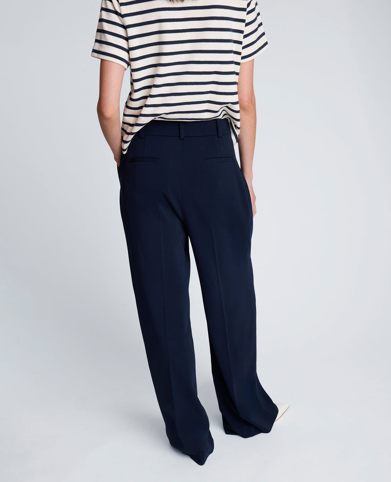 Kenneth Cole - Luxe Twill Fly Front High Rise Boyfriend Wide Leg Pant WOMENS PANTS for Women