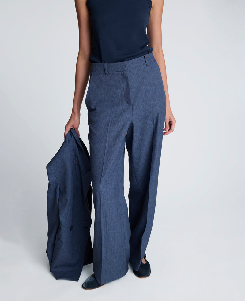 Kenneth Cole - Textured Pinstripe Fly Front High Rise Boyfriend Wide Leg Pant WOMENS PANTS for Women