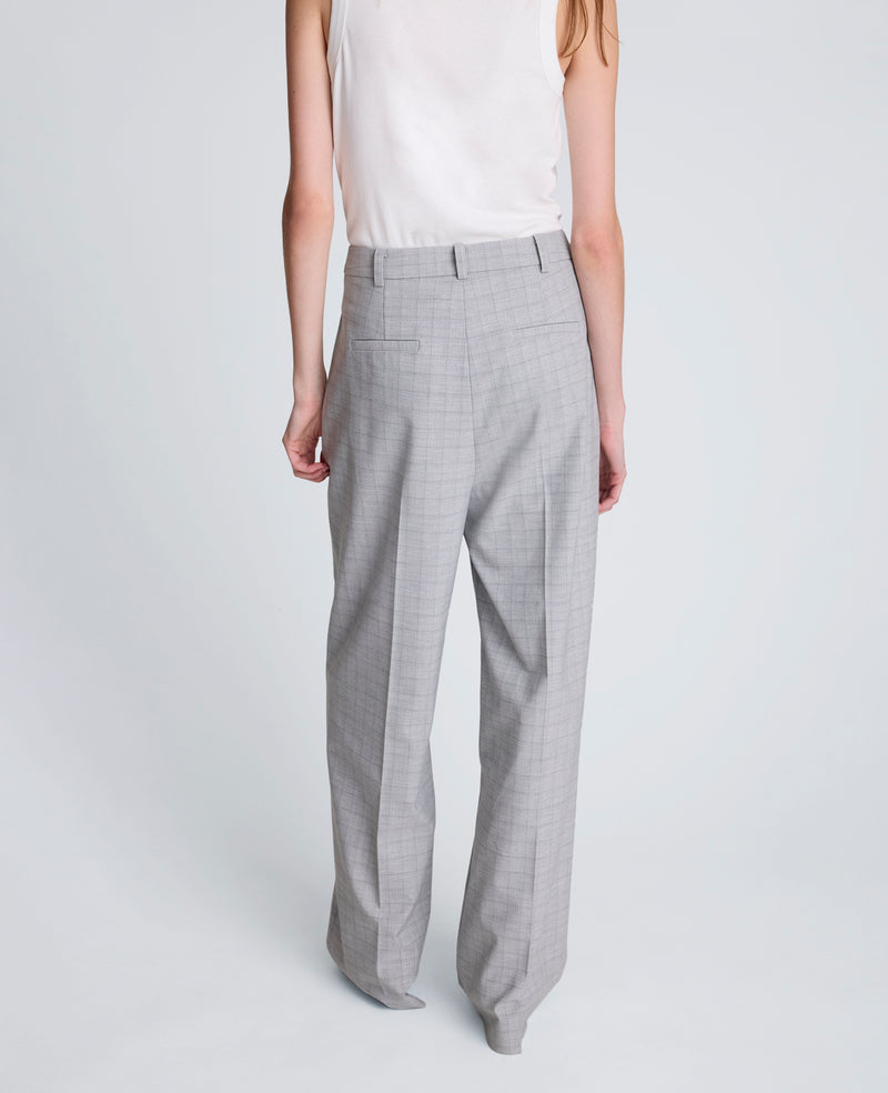 Kenneth Cole - Plaid Fly Front High Rise Boyfriend Wide Leg Pant WOMENS PANTS for Women