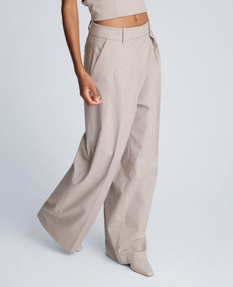 Kenneth Cole - Plaid High Rise Fly Front Wide Leg Double Pleat Front Pant WOMENS PANTS for Women