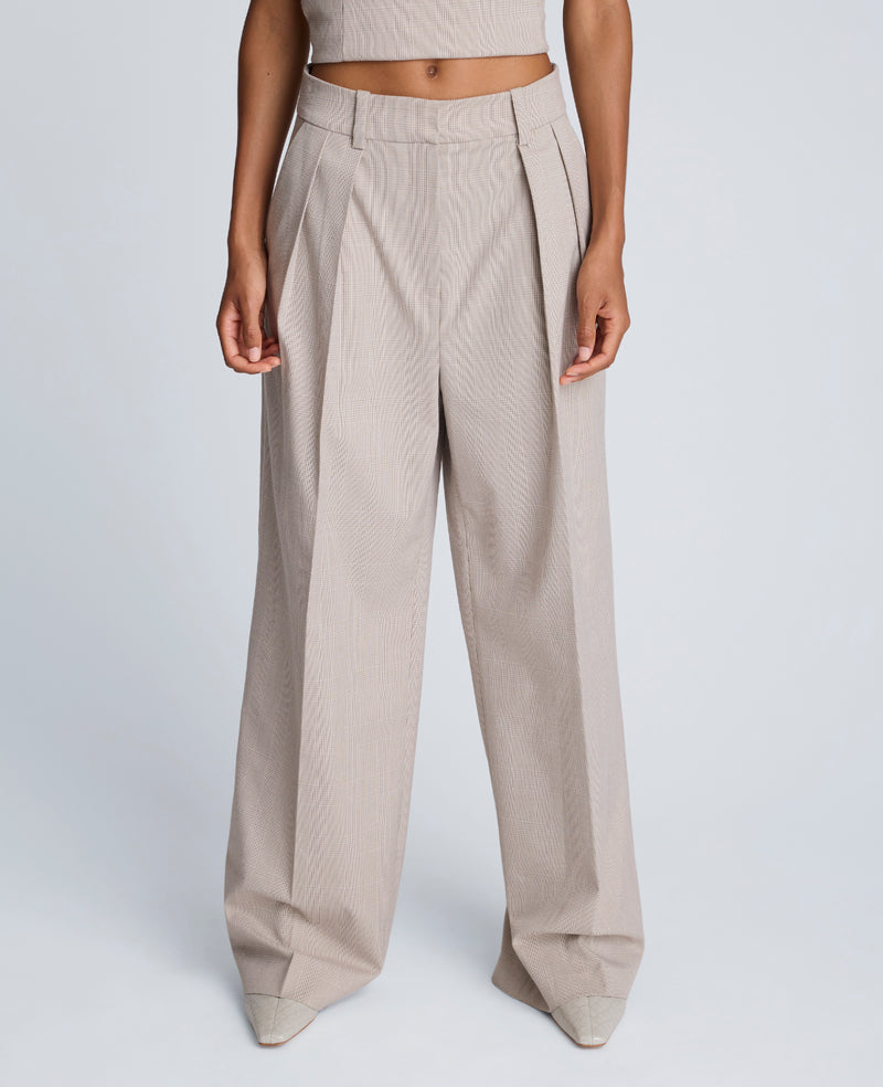 Kenneth Cole - Plaid High Rise Fly Front Wide Leg Double Pleat Front Pant WOMENS PANTS for Women