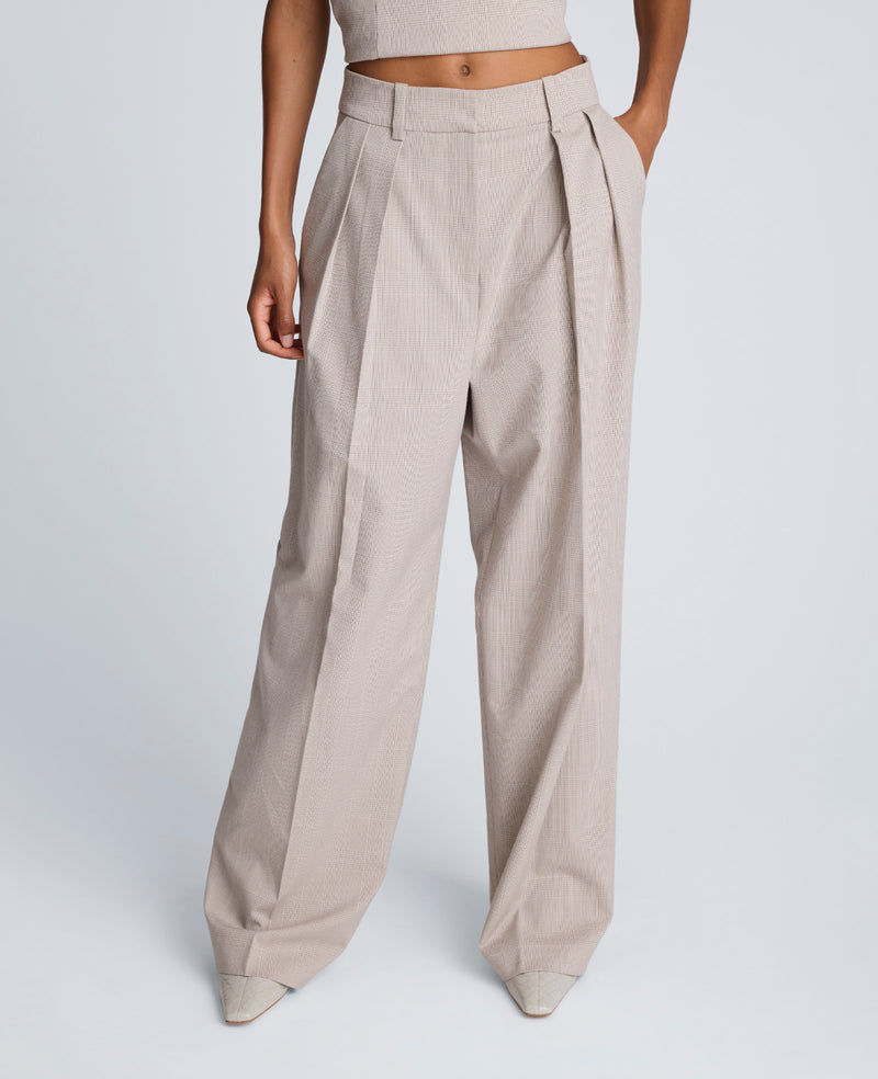 Kenneth Cole - Plaid High Rise Fly Front Wide Leg Double Pleat Front Pant WOMENS PANTS for Women