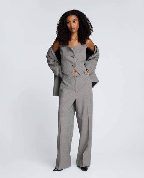 Cropped Fitted Bodice Houndstooth Vest