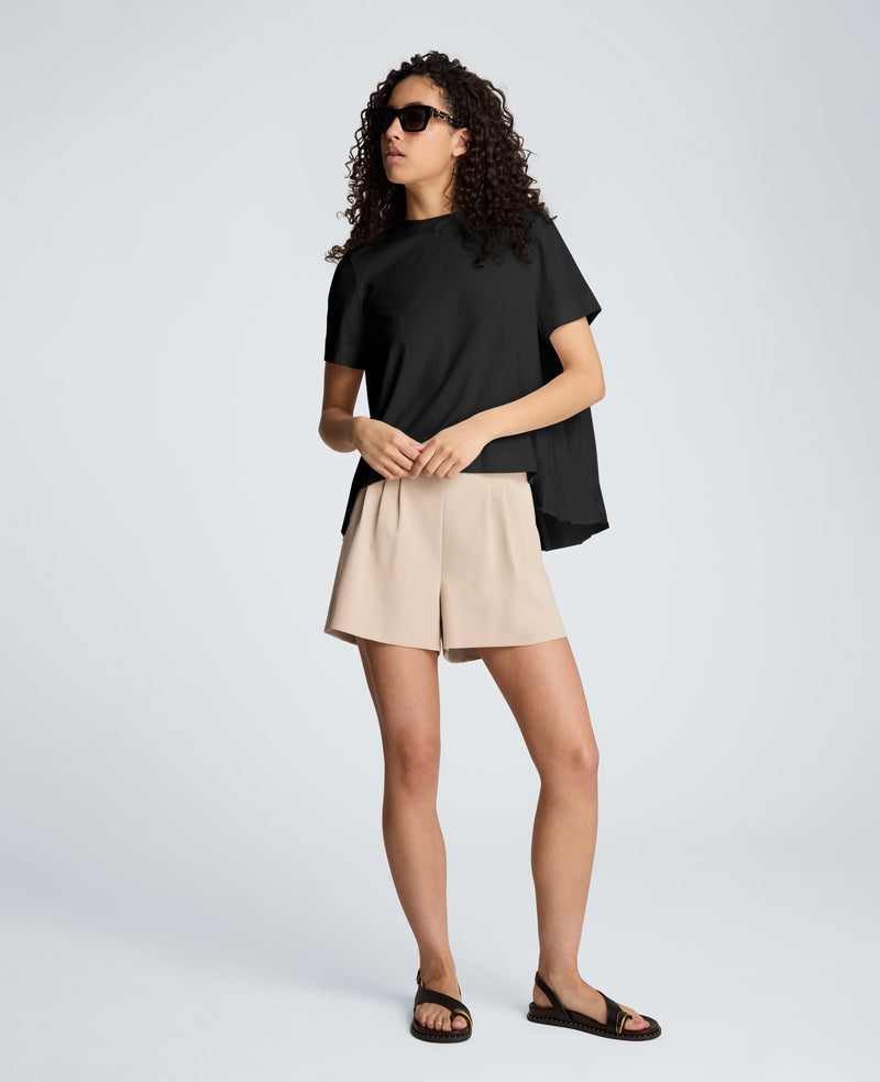 Kenneth Cole - Short Sleeve Crewneck Tee with Pleated Asymmetrical Hem WOMENS KNITS for Women