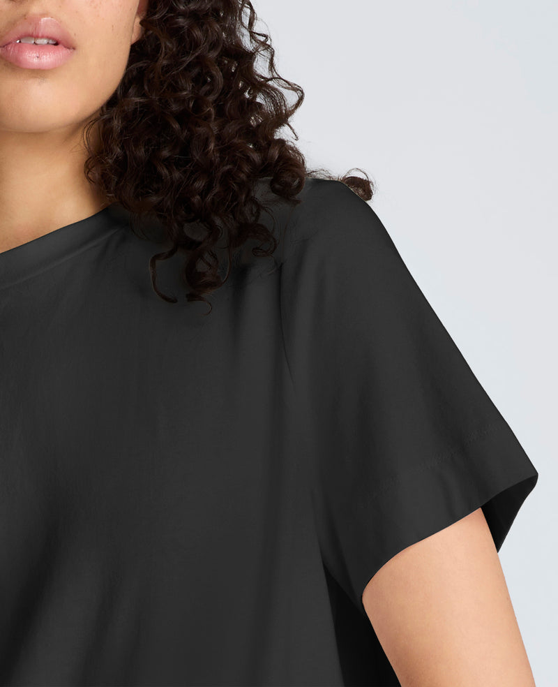 Kenneth Cole - Short Sleeve Crewneck Tee with Pleated Asymmetrical Hem WOMENS KNITS for Women