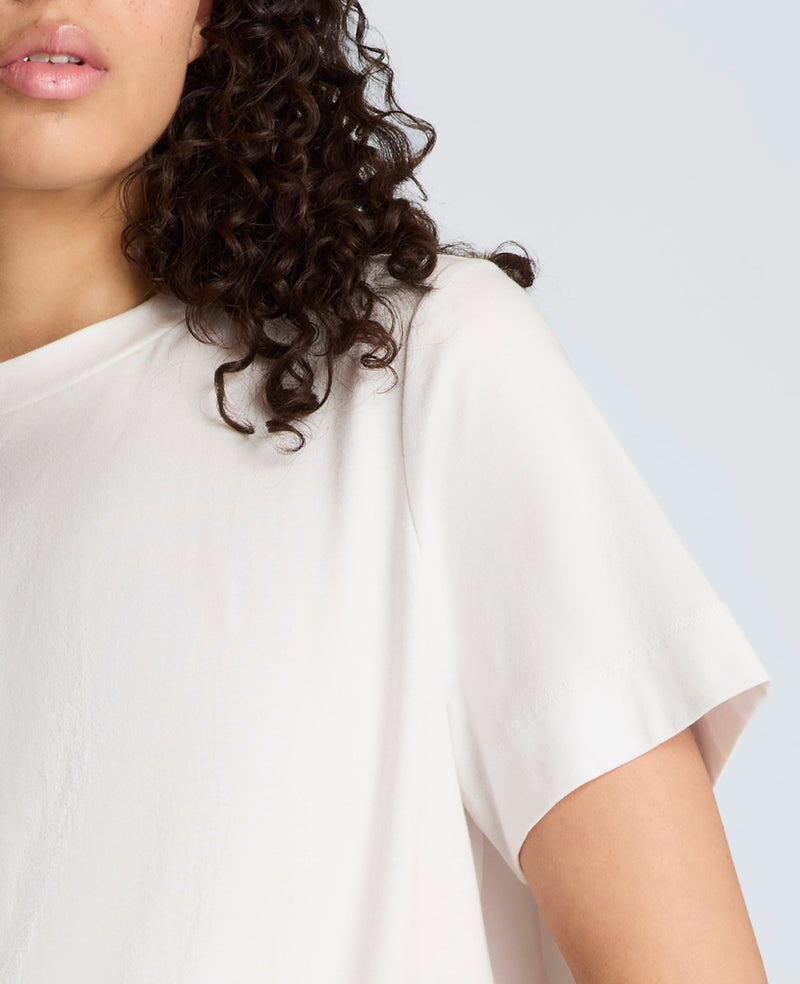 Kenneth Cole - Short Sleeve Crewneck Tee with Pleated Asymmetrical Hem WOMENS KNITS for Women