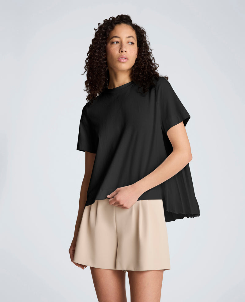 Kenneth Cole - Short Sleeve Crewneck Tee with Pleated Asymmetrical Hem WOMENS KNITS for Women