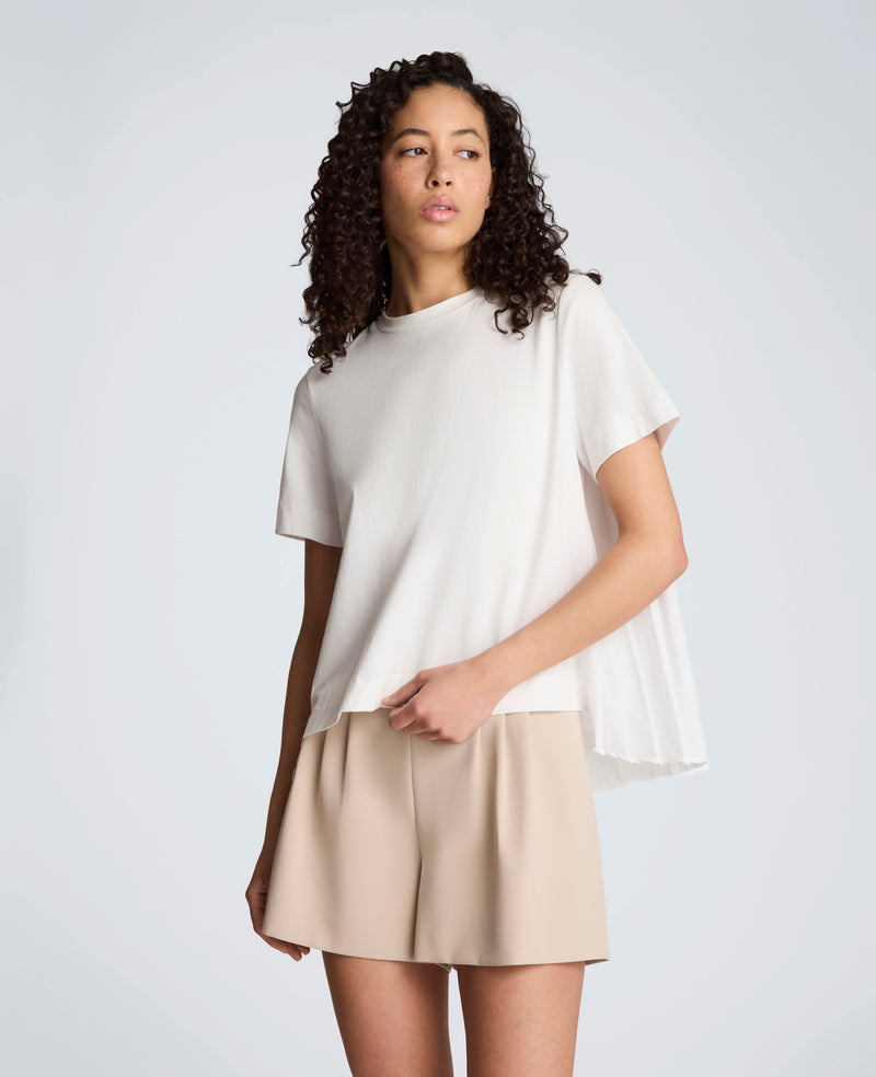 Kenneth Cole - Short Sleeve Crewneck Tee with Pleated Asymmetrical Hem WOMENS KNITS for Women