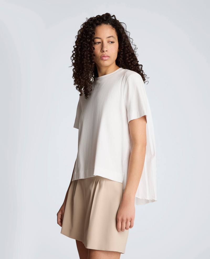 Kenneth Cole - Short Sleeve Crewneck Tee with Pleated Asymmetrical Hem WOMENS KNITS for Women