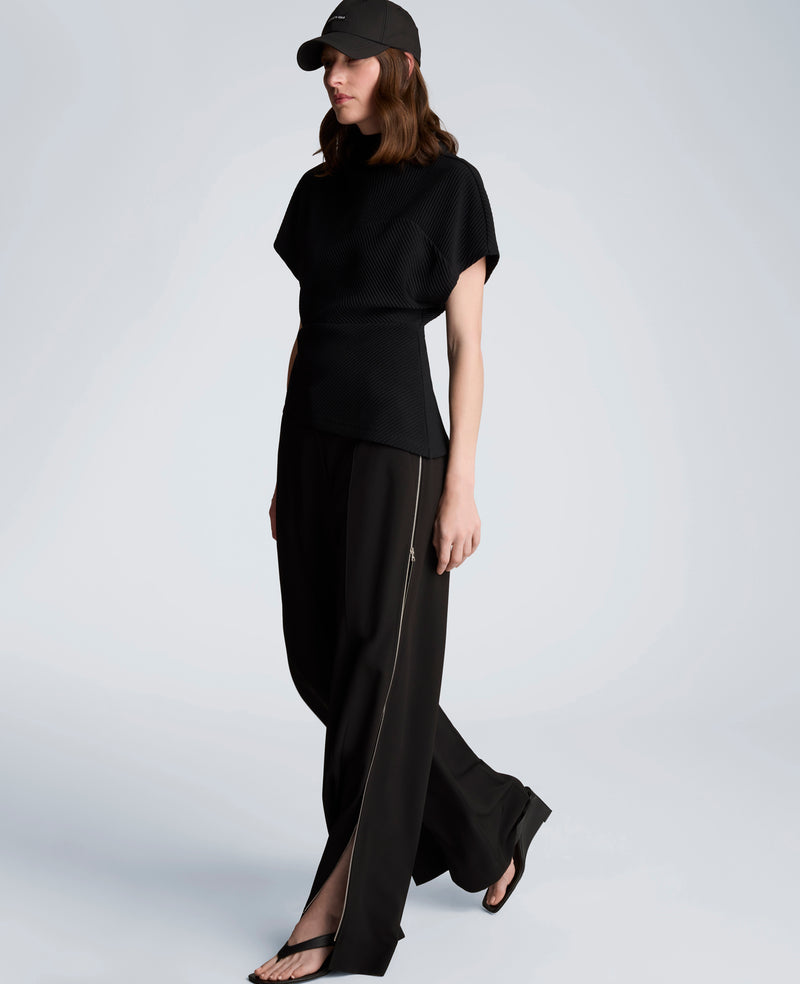 Kenneth Cole - Knit Plisse Mock Neck Asymmetrical Pullover with Extended Shoulder WOMENS KNITS for Women