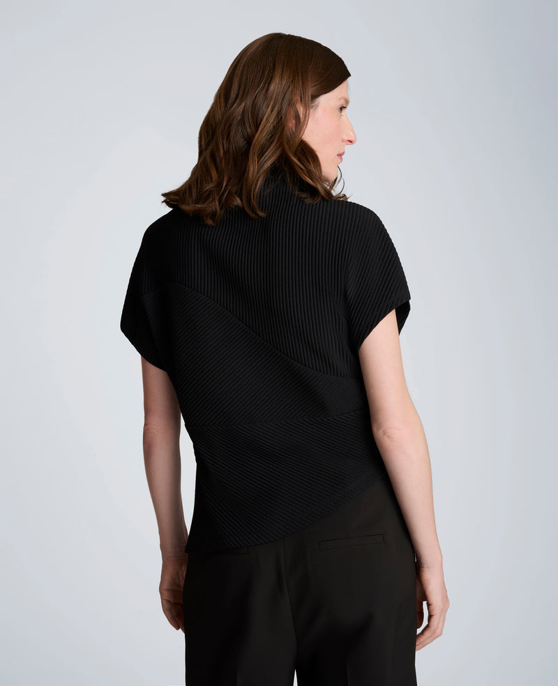 Kenneth Cole - Knit Plisse Mock Neck Asymmetrical Pullover with Extended Shoulder WOMENS KNITS for Women