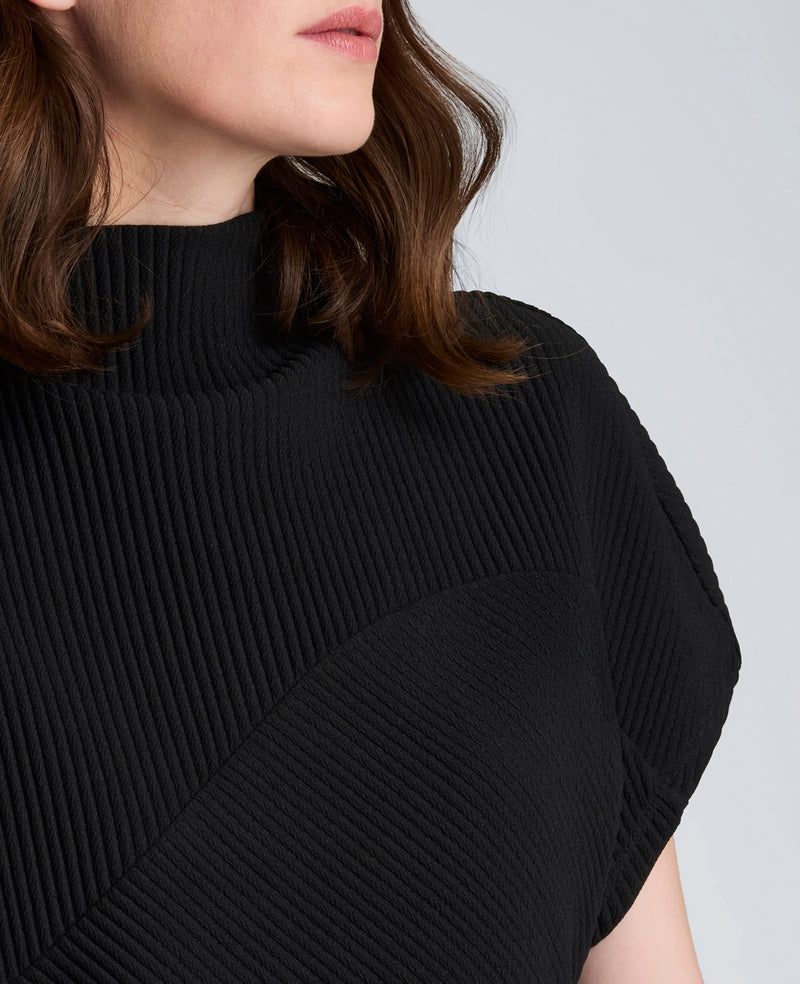 Kenneth Cole - Knit Plisse Mock Neck Asymmetrical Pullover with Extended Shoulder WOMENS KNITS for Women