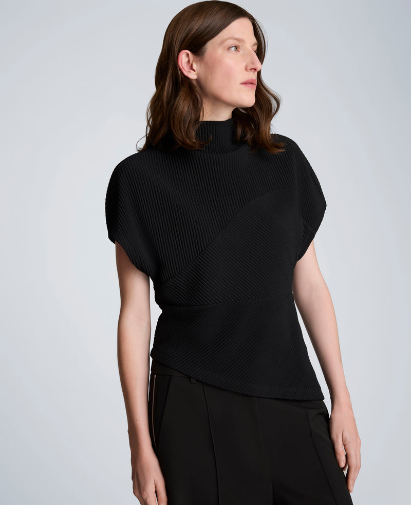 Kenneth Cole - Knit Plisse Mock Neck Asymmetrical Pullover with Extended Shoulder WOMENS KNITS for Women