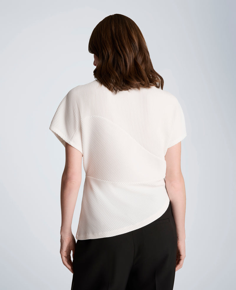 Kenneth Cole - Knit Plisse Mock Neck Asymmetrical Pullover with Extended Shoulder WOMENS KNITS for Women