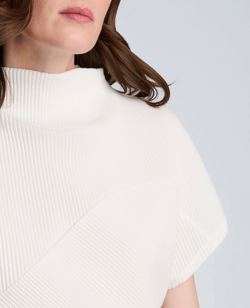 Kenneth Cole - Knit Plisse Mock Neck Asymmetrical Pullover with Extended Shoulder WOMENS KNITS for Women