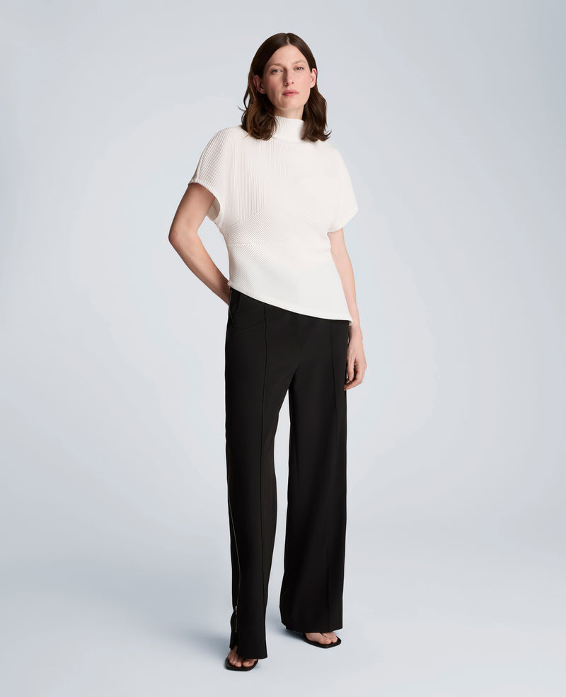 Kenneth Cole - Knit Plisse Mock Neck Asymmetrical Pullover with Extended Shoulder WOMENS KNITS for Women