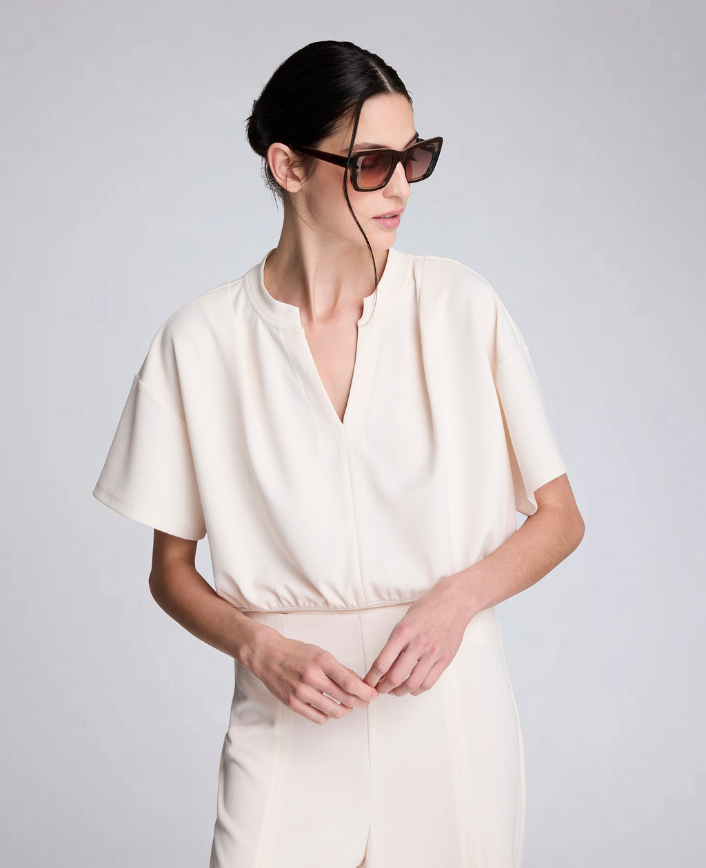 Kenneth Cole - Short Sleeve Pullover with Pleated Shoulder WOMENS TOPS for Women 