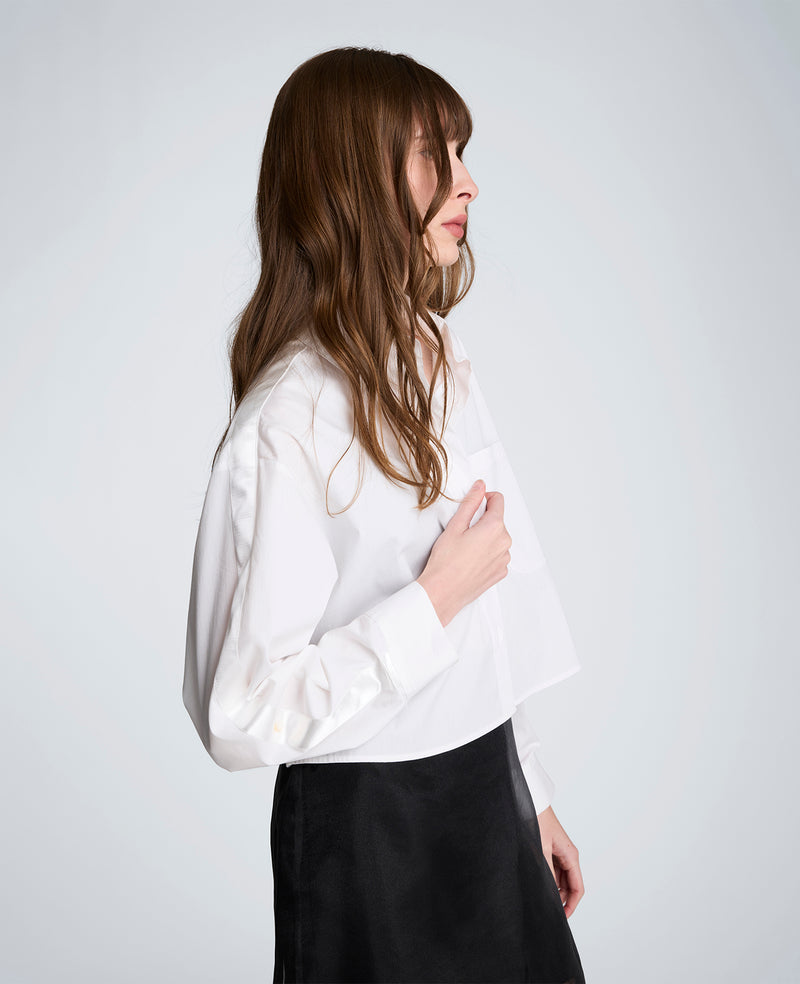 Kenneth Cole - Button Front Crop Shirt with Satin Detail WOMENS TOPS for Women