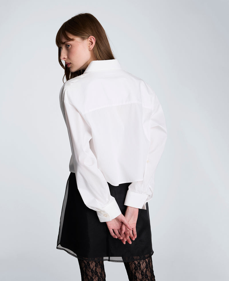 Kenneth Cole - Button Front Crop Shirt with Satin Detail WOMENS TOPS for Women