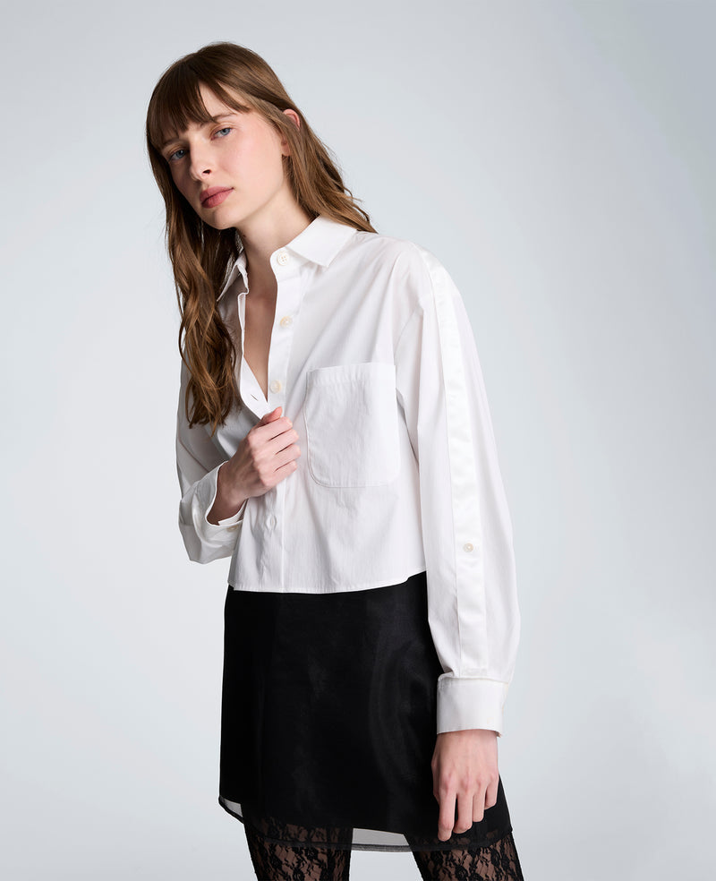 Kenneth Cole - Button Front Crop Shirt with Satin Detail WOMENS TOPS for Women