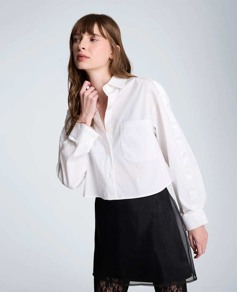Kenneth Cole - Button Front Crop Shirt with Satin Detail WOMENS TOPS for Women