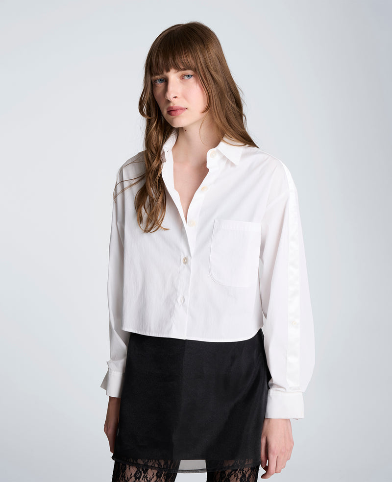 Kenneth Cole - Button Front Crop Shirt with Satin Detail WOMENS TOPS for Women