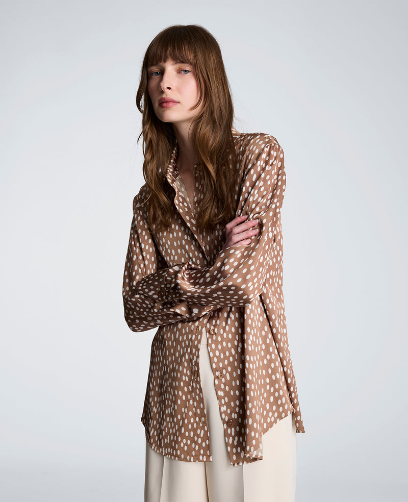 Kenneth Cole - Oversized Satin Button Front Shirt with Long Sleeves WOMENS TOPS for Women