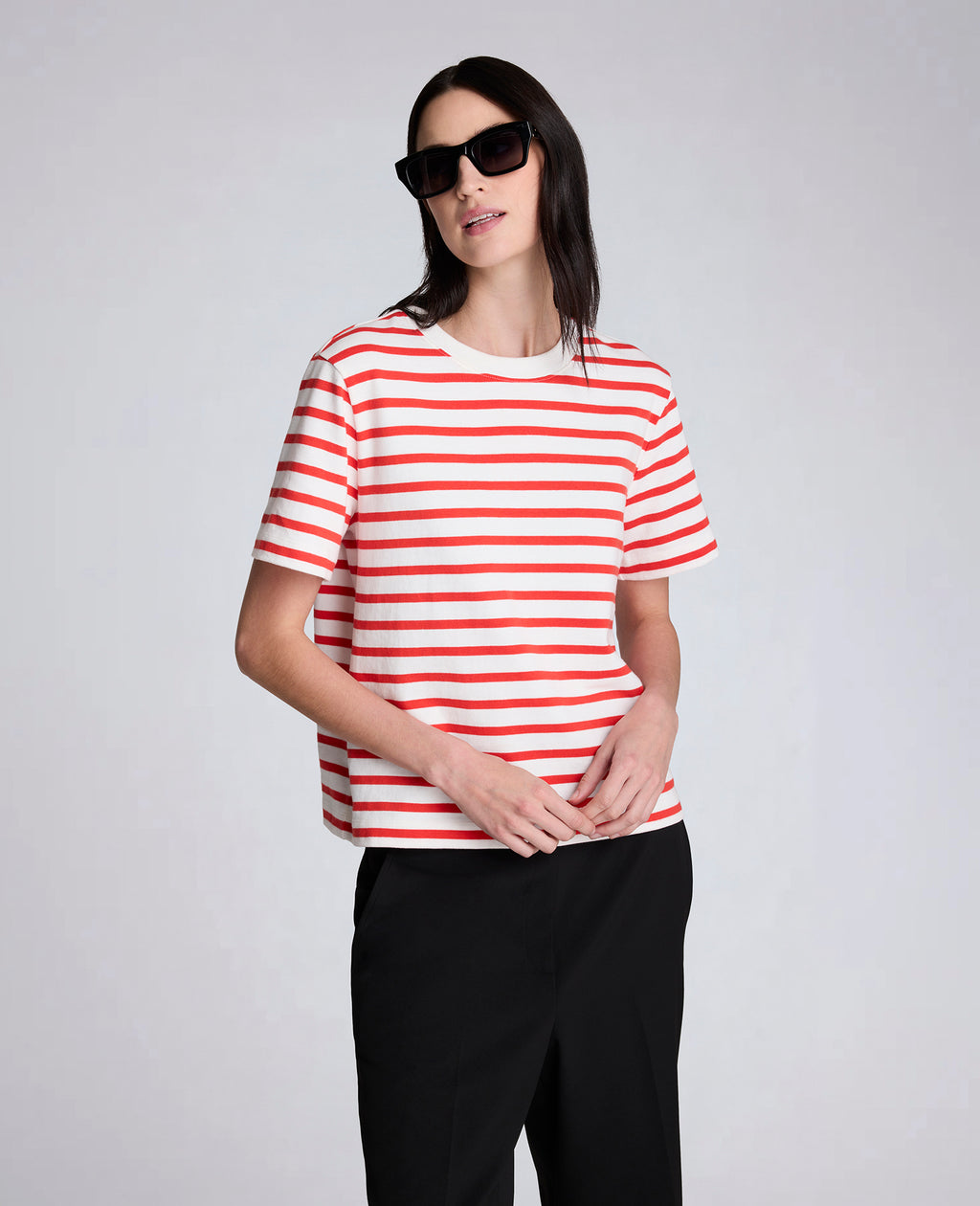 Kenneth Cole - Cotton Crew Neck Stripe Tee WOMENS TOPS for Women 