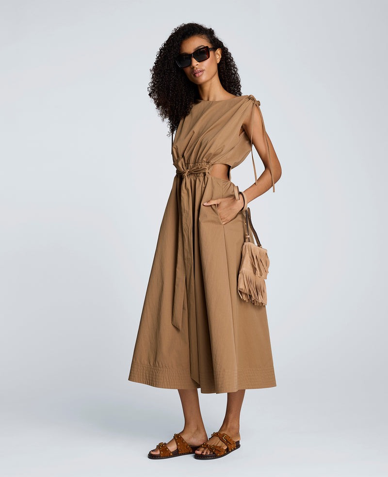 Kenneth Cole - Ruched Waist Midi Dress with Tie Shoulder WOMENS DRESS for Women