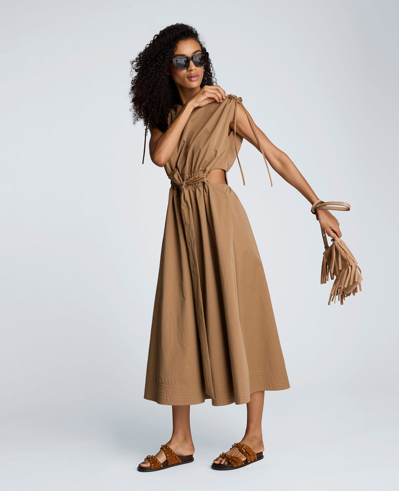 Kenneth Cole - Ruched Waist Midi Dress with Tie Shoulder WOMENS DRESS for Women