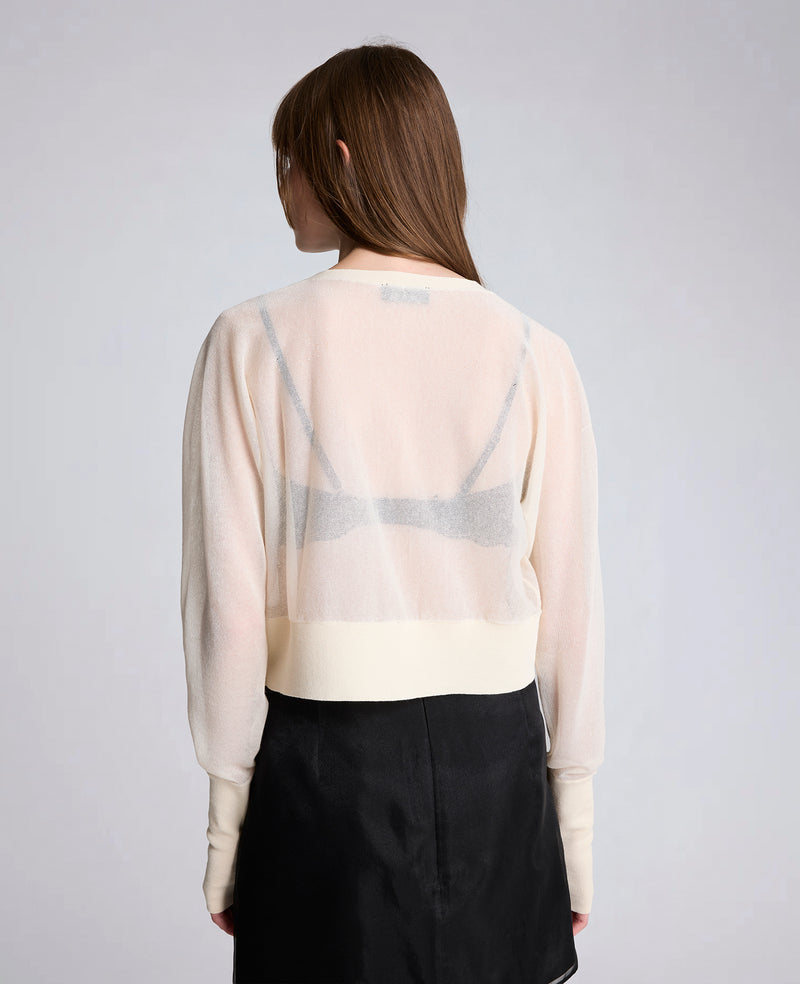 Kenneth Cole - Sheer Cropped Cardigan with Saddle Shoulders WOMENS SWEATER for Women