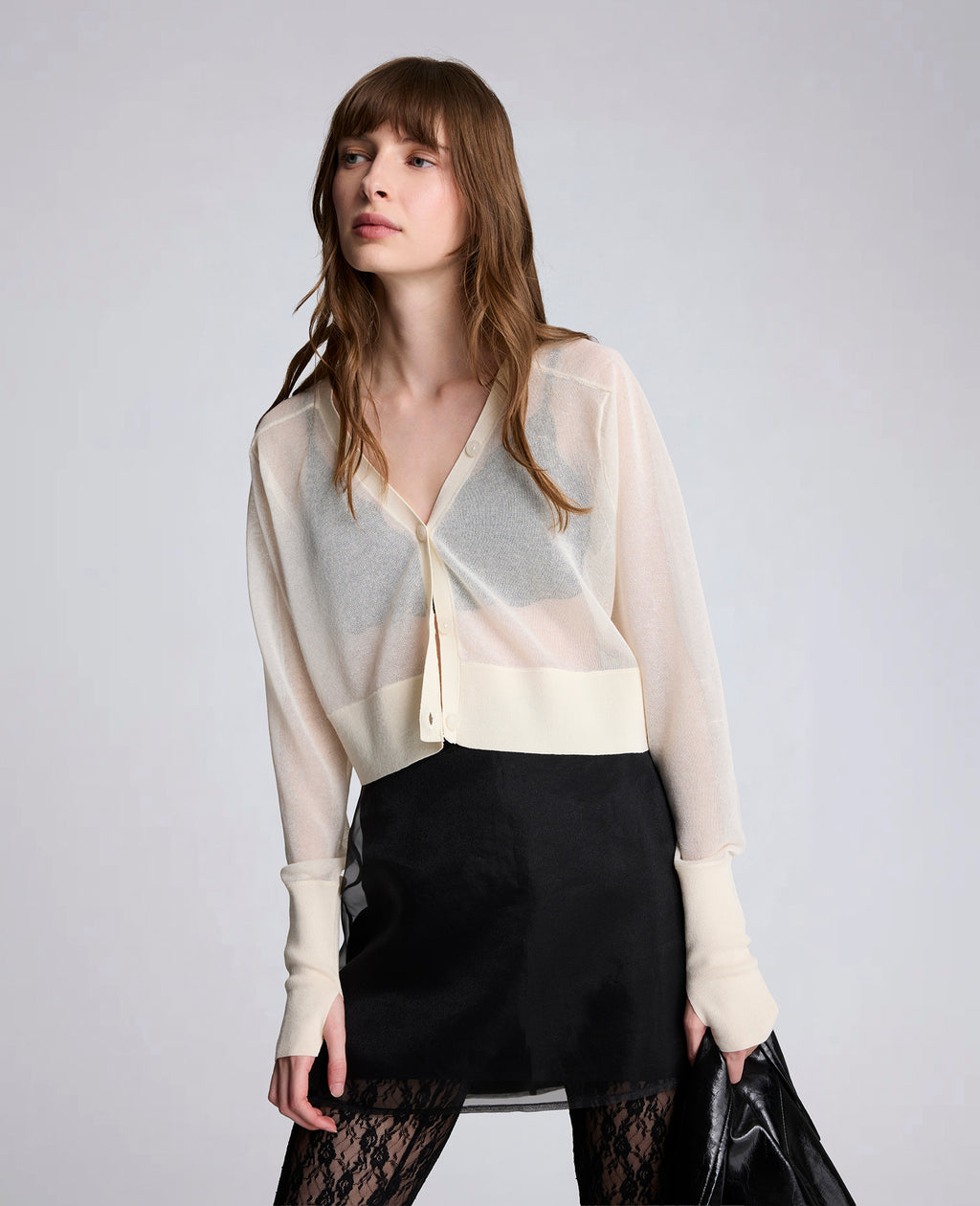 Kenneth Cole - Sheer Cropped Cardigan with Saddle Shoulders WOMENS SWEATER for Women 