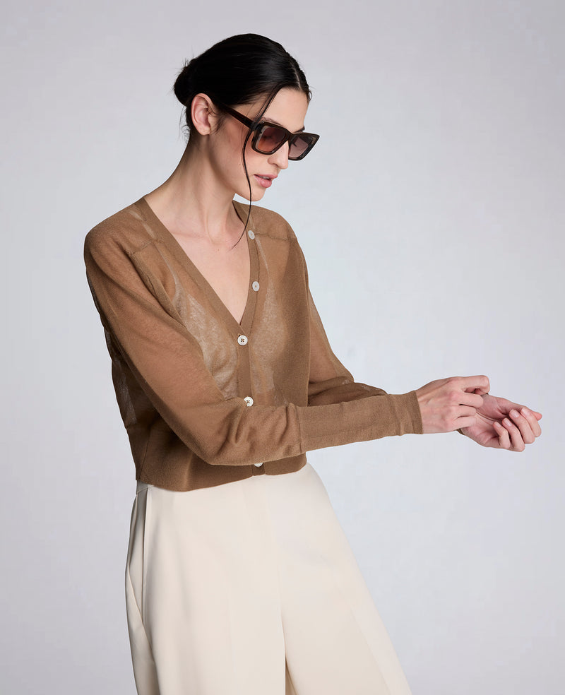 Kenneth Cole - Sheer Cropped Cardigan with Saddle Shoulders WOMENS SWEATER for Women