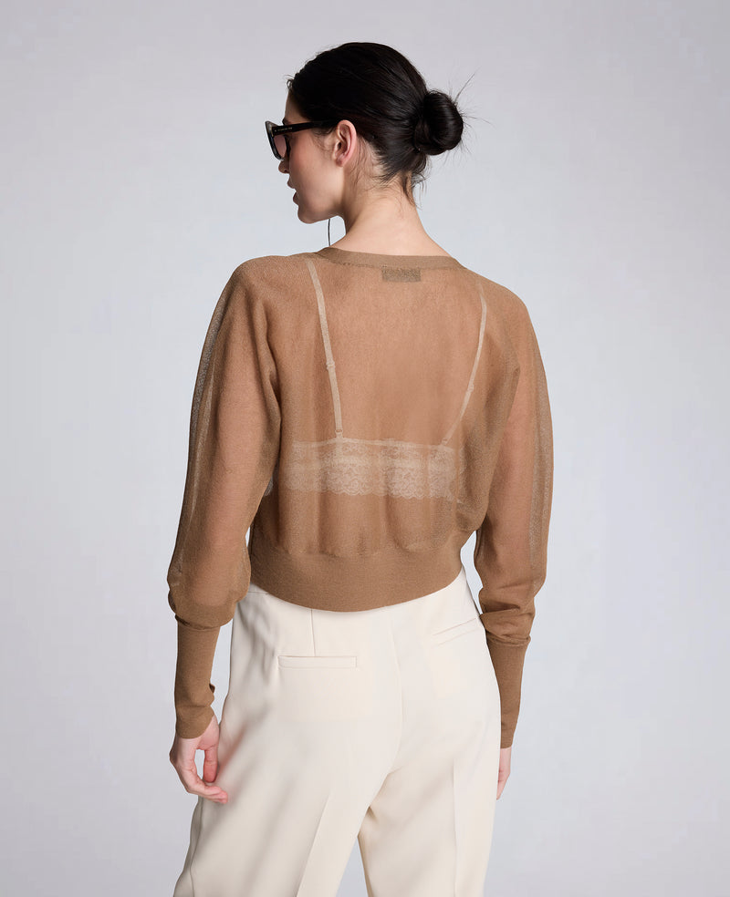 Kenneth Cole - Sheer Cropped Cardigan with Saddle Shoulders WOMENS SWEATER for Women