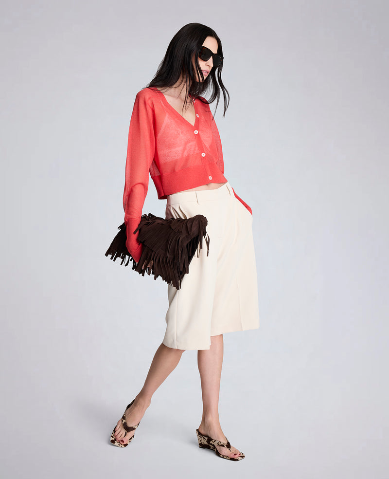 Kenneth Cole - Sheer Cropped Cardigan with Saddle Shoulders WOMENS SWEATER for Women