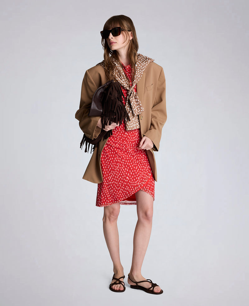 Kenneth Cole - Polka Dot Mesh Side Rouched Faux Wrap Dress WOMENS DRESS for Women