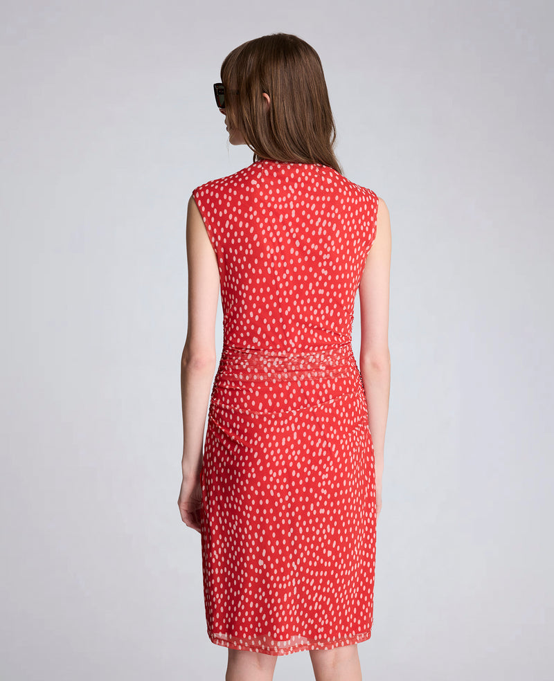 Kenneth Cole - Polka Dot Mesh Side Rouched Faux Wrap Dress WOMENS DRESS for Women