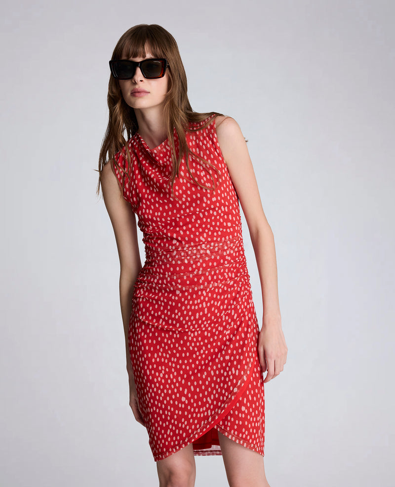 Kenneth Cole - Polka Dot Mesh Side Rouched Faux Wrap Dress WOMENS DRESS for Women