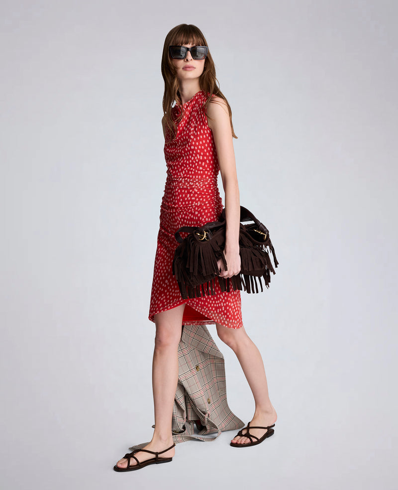 Kenneth Cole - Polka Dot Mesh Side Rouched Faux Wrap Dress WOMENS DRESS for Women