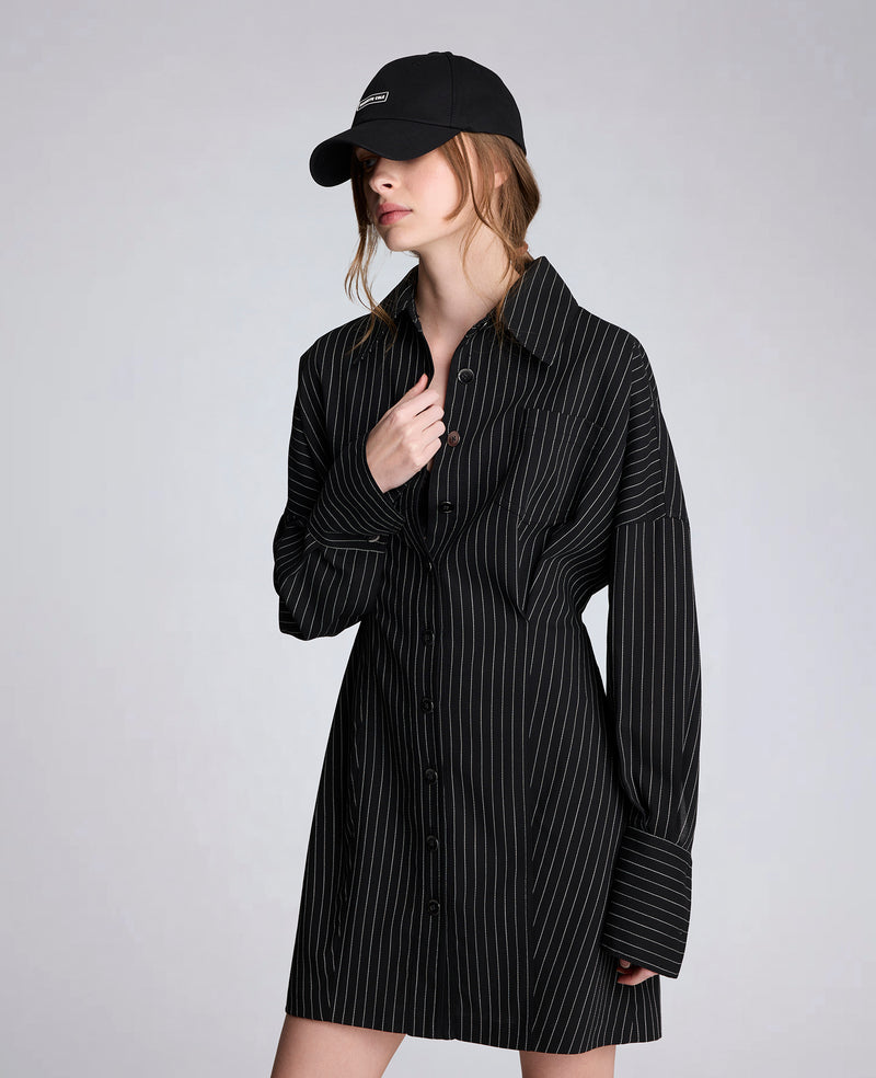 Kenneth Cole | Pinstripe Shirt Dress in WHITEWASH/BLACK, Size: 8 Kenneth Cole | Pinstripe Shirt Dress in WHITEWASH/BLACK, Size: 8