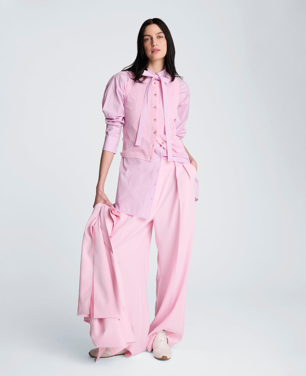 High Rise Fly Front Wide Leg Double Pleat Luxe Twill Pant