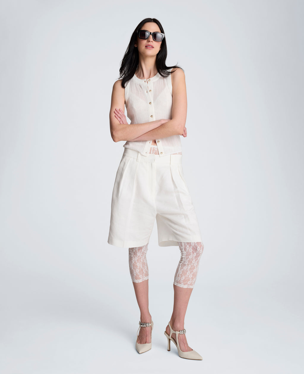 Fly Front High Rise Pleated Short Bermuda Refined Linen Short