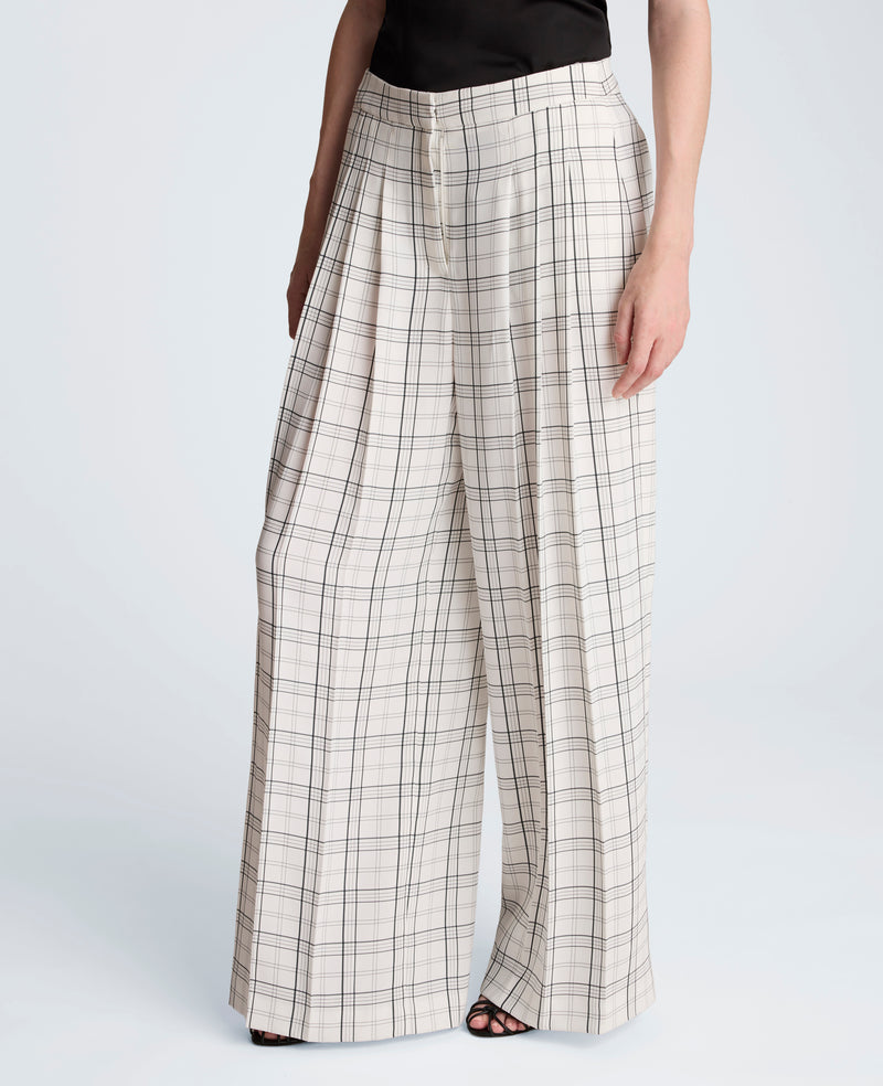 Kenneth Cole - High Rise Fly Front Wide Leg Triple Pleat Lined Plaid Pant WOMENS PANTS for Women