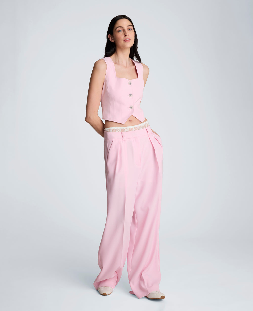 Luxe Twill Cropped Fitted Vest Button Front Bodice