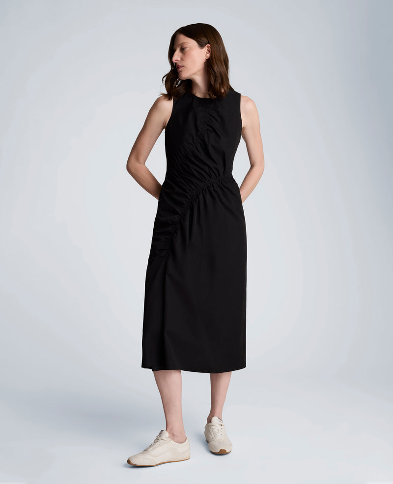 Kenneth Cole Women's Asymmetrical Ruched Midi Dress, BLACK, 8, Cotton Kenneth Cole Women's Asymmetrical Ruched Midi Dress, BLACK, 8, Cotton