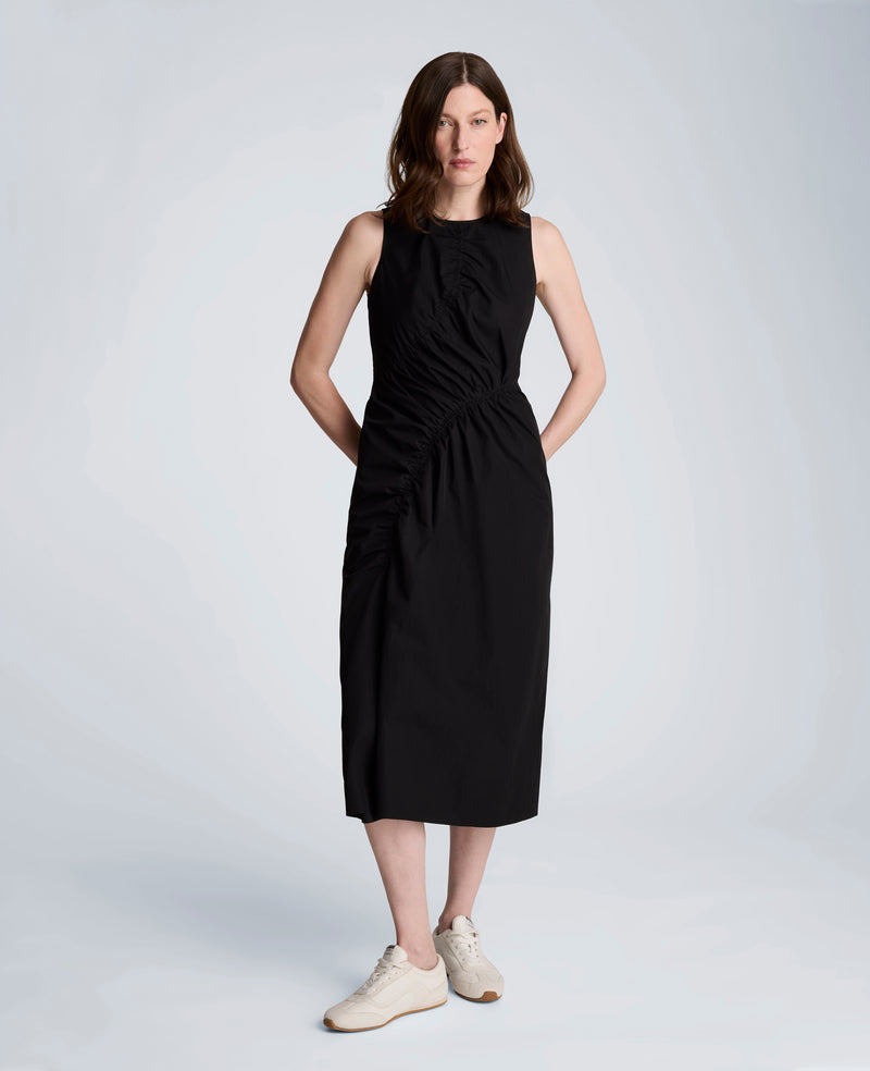 Kenneth Cole Women's Asymmetrical Ruched Midi Dress, BLACK, 8, Cotton Kenneth Cole Women's Asymmetrical Ruched Midi Dress, BLACK, 8, Cotton